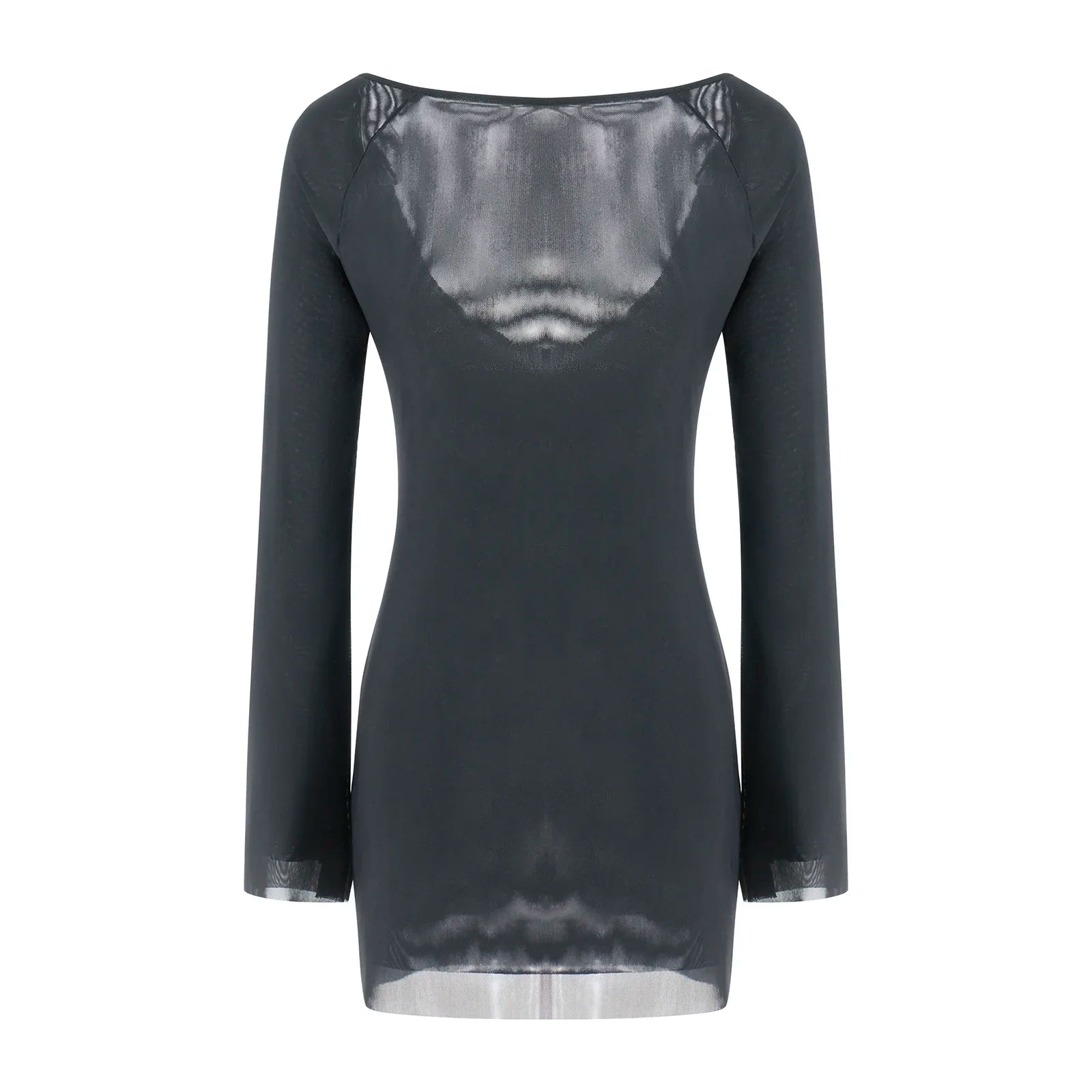 BXOXO Women's Sexy Y2K Elegant Summer Crew Neck Off Shoulder Mesh Sheer Flare Long Sleeve A-Line Short Mini Skinny Dress