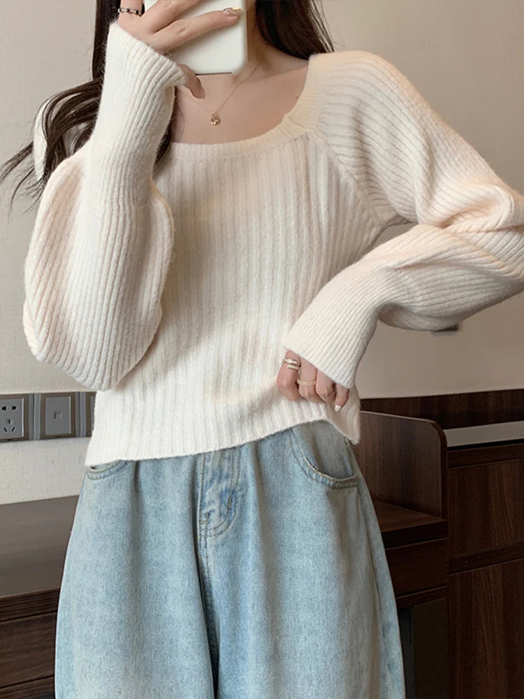 Bxoxo Autumn Winter Loose Women Sweaters Casual Soft Long Puff Sleeve Pullovers Jumpers Knitwear Basic Sweater For Women Tops