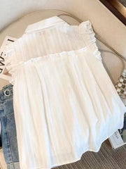 Bxoxo Elegant Sweet White Shirt Women Casual Ruffles Flying Sleeve Blouse Summer Cute Loose Design Female All Match Vintage Tops