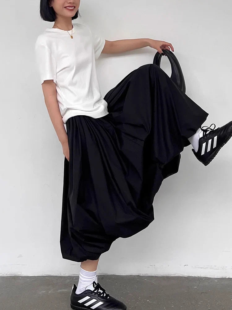 BXOXO Long Skirt Women Elegant Solid Elastic Waist A-line Vintage Korean Fashion Loose Balloon Maxi Skirt Casual Streetwear