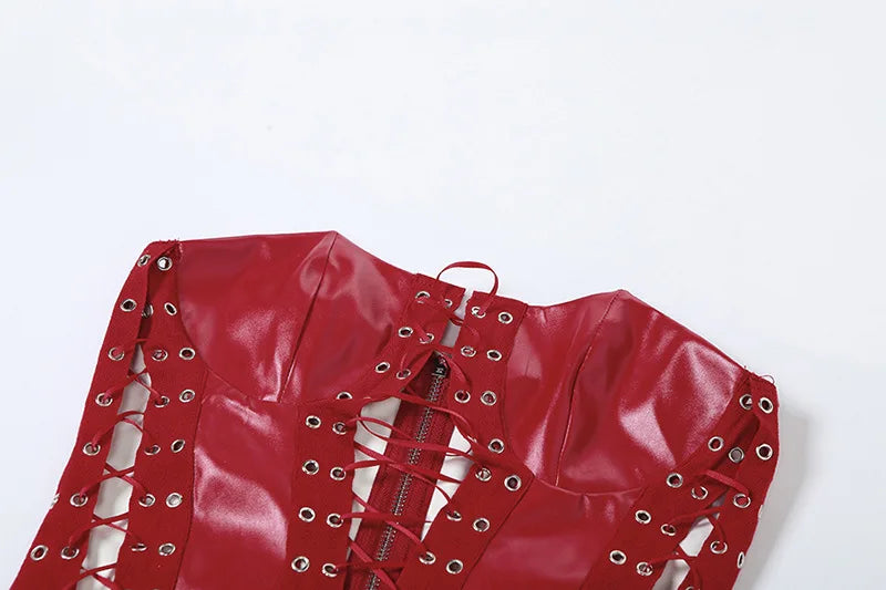 Bxoxo Sexy Gothic Women PU Leather Corsets Bustiers Lace-up Bandage Crown Girdle Slim Waist Back Zipper Strap Corset Tops Curve Shaper
