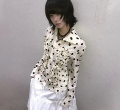 BXOXO Japanese Y2k Polka Dot Shirt Trashy 2000s Style Frill Blouse Women Vintage Harajuku Irregular Shirts Grunge Aesthetics