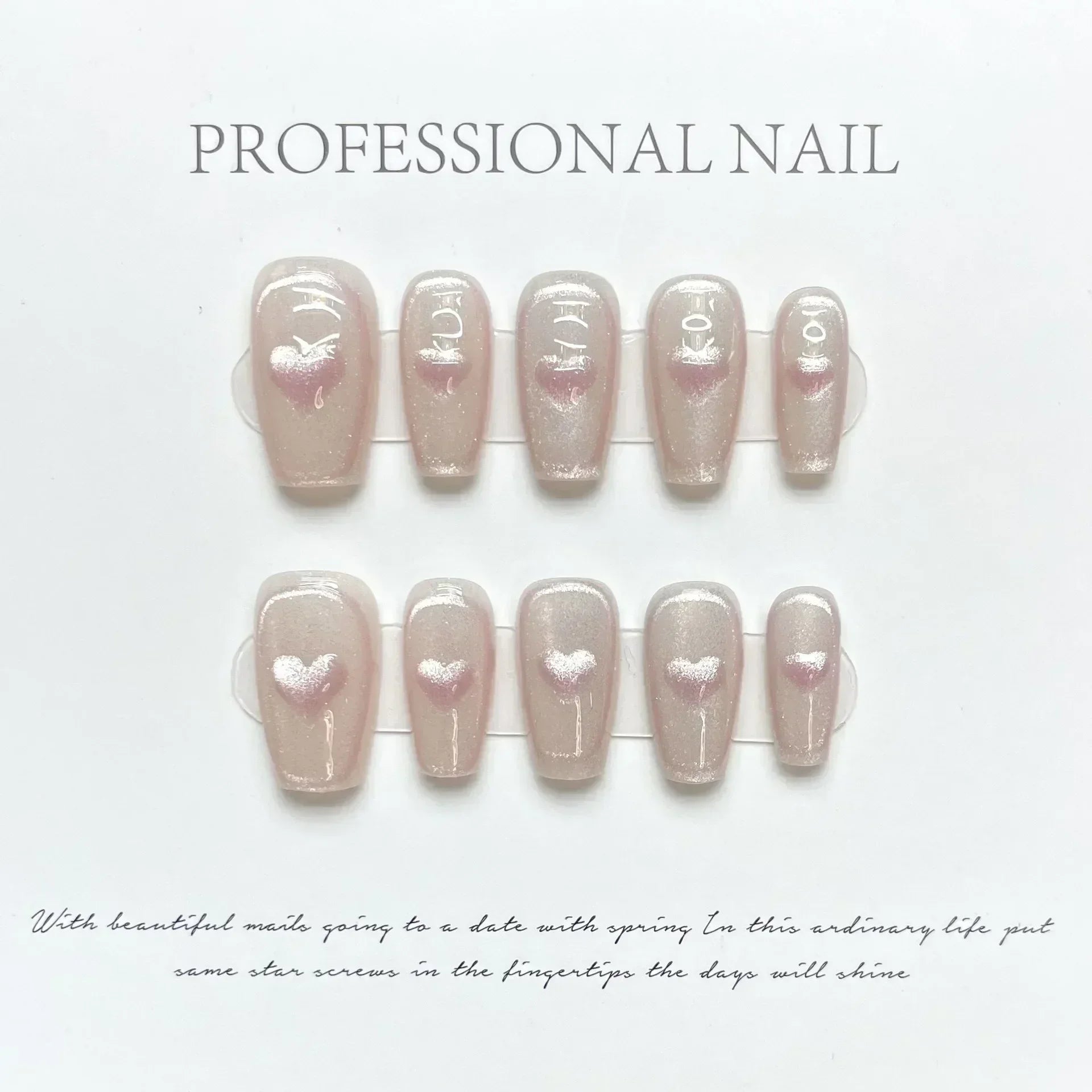 10Pcs Cat Eye Handmade Press On Nails with Gradient Design False Nails Full Cover French Ballerina Wearable Artificial Nail Tips