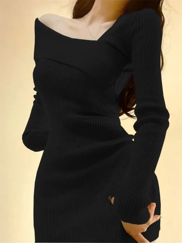 BXOXO Summer Women Long Sleeve Dress Slim Knitting Female Clothes Streetwear Vacation Casual Soft Sweet Sexy Korea Fashion Dress