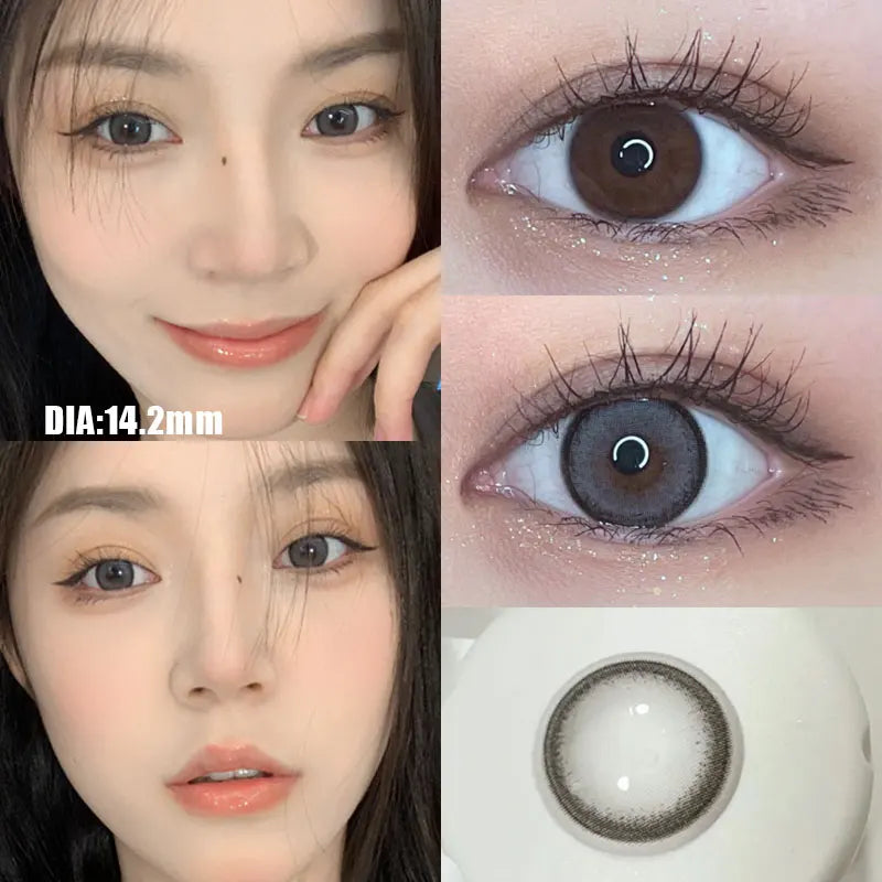 BXOXO 2PCS Color Contact Lenses with Myopia Degree -0.00 to-8.00 Gray Eye  Korea Lens Makeup Beauty Pupils