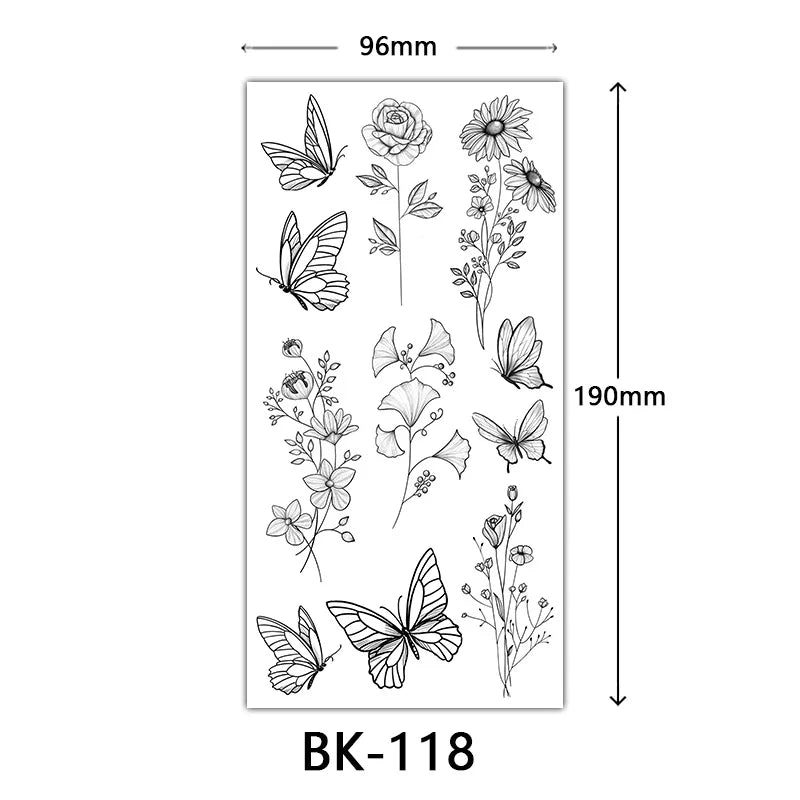 BXOXO Black Large Flower False Tattoo Sticker For Women Rose Peony Temporary DIY Water Transfer Tattoos Girls Hand back Body Art