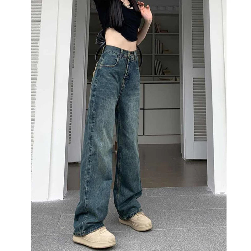 Bxoxo Wide Leg Jeans For Women High Waisted Contrasting Straight Leg Pant Autumn lady Loose Pants Streetwear
