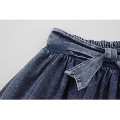Bxoxo Y2k Bow Denim Skirt with shorts Kawaii Women Vintage Gyaru Ruffle Low Waist Sexy Pleated Mini Skirts Summer Streetwear