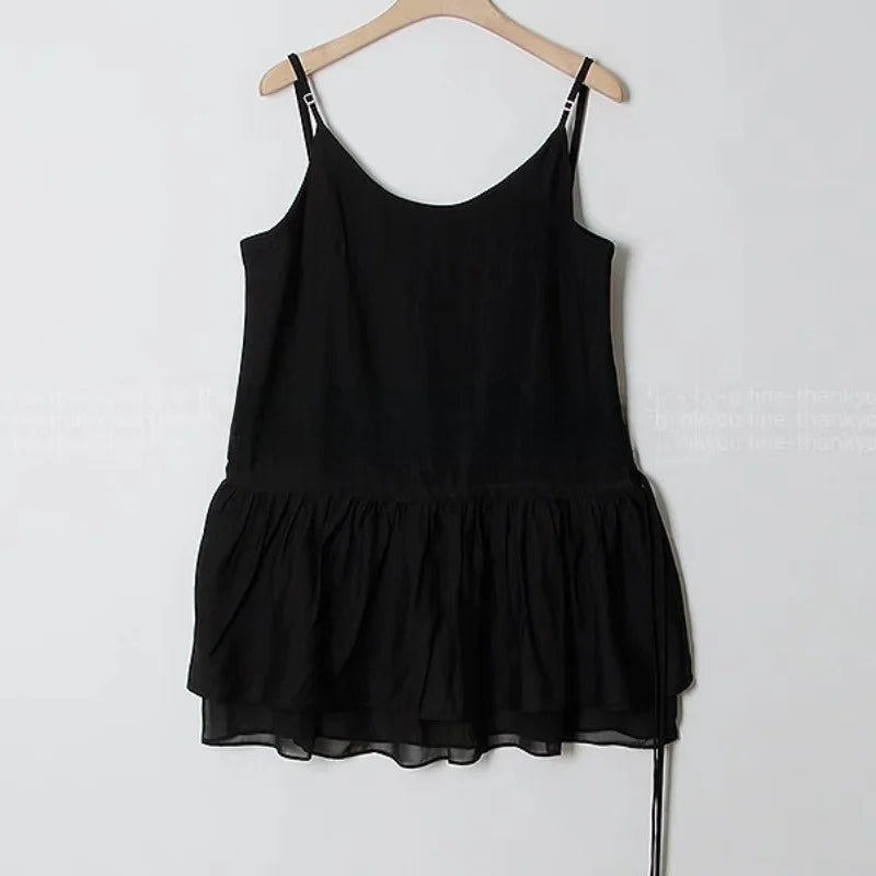Bxoxo Spring Summer Layered Design Dstring Waist ter irt Women's Vest Top Polyester Fiber 00% New Sle ter Ne irt