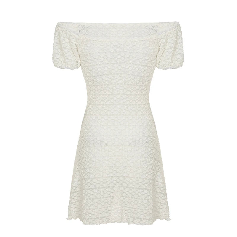 BXOXO Fashion Sheer Lace Cover Dresses Summer Women All-Match Slim Short Dresses Retro Simple