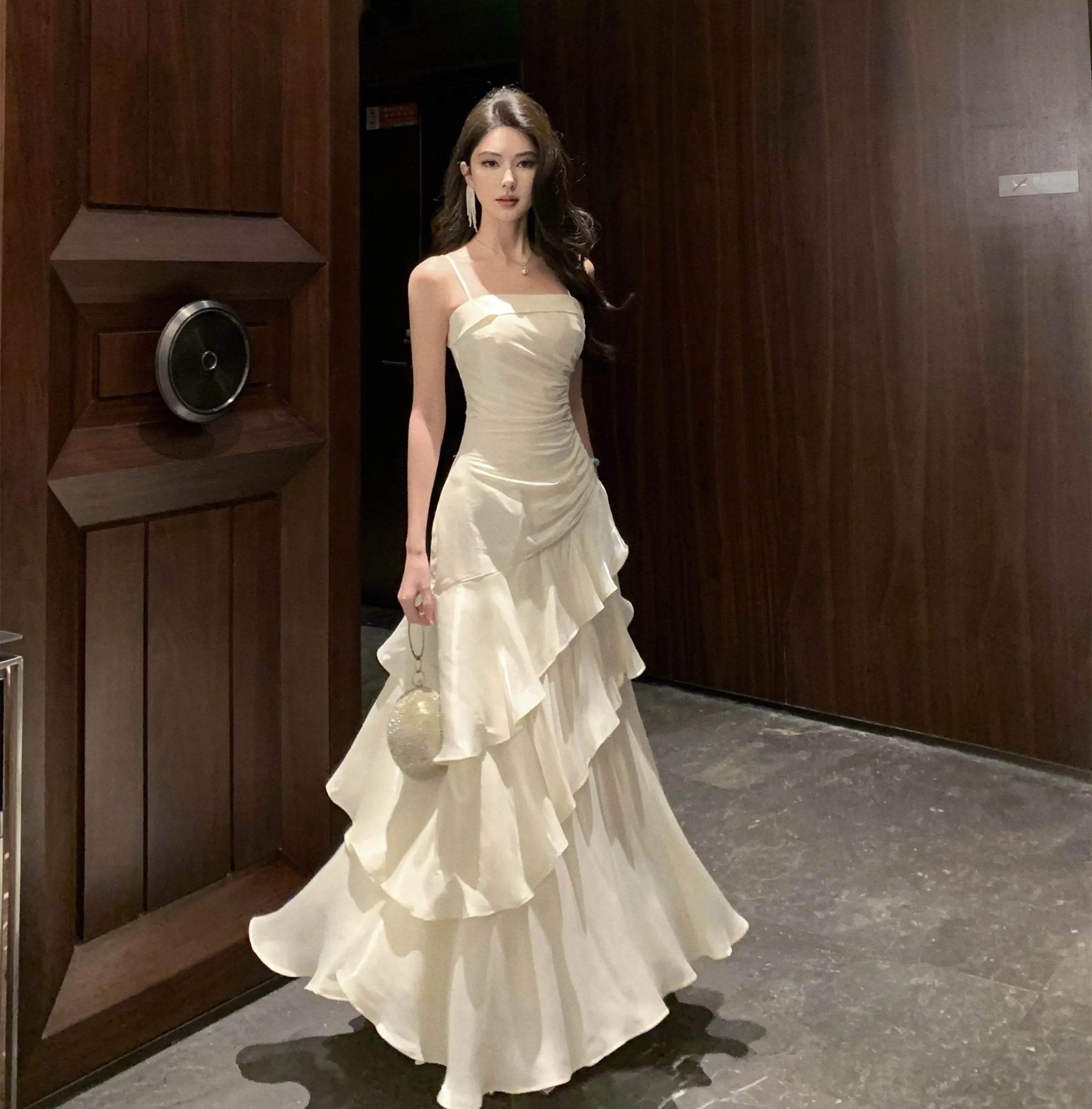 Bxoxo Women'sSexy Ruffles Elegant  Mermaid Dresses French Princess Slim Fit Zipper Party Long Dress 2025 New Fashion Prom Evening Robe