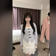 BXOXO Fashion Fake Two Piece Square Collar Tops Women Y2k E-Girl Slim Fit Bow T-shirts 2025 Spring New Long Sleeve Tee Shirt