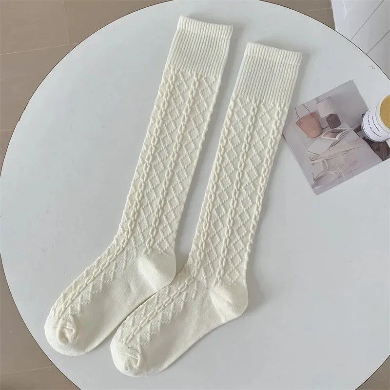 BXOXO Retro Women Stockings High Quality Japanese Style New Solid Color Knee High Socks For Women Korean Style Warm Casual Long Socks