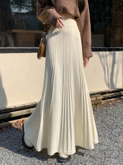 Bxoxo Knitted Long Pleated Skirt Autumn and Winter Elegant Temperament Skirts for Women Fashion Versatile High-waisted Long Skirt