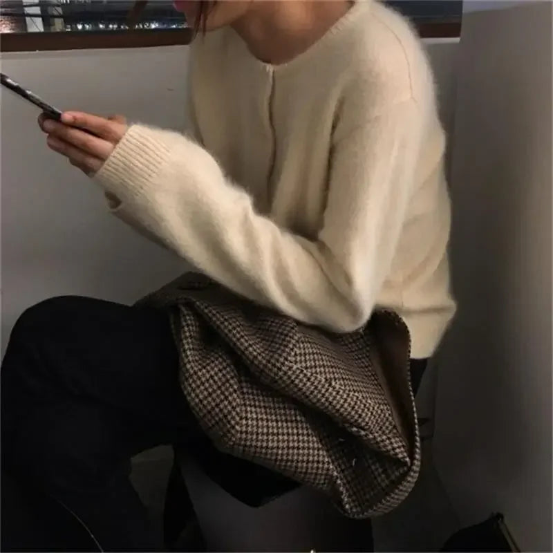Bxoxo Knitted Sweater Cardigan Loose-fit Warm Jacket Inner Wear Outer Korean Style Stylish Women's Top Core-spun Yarn