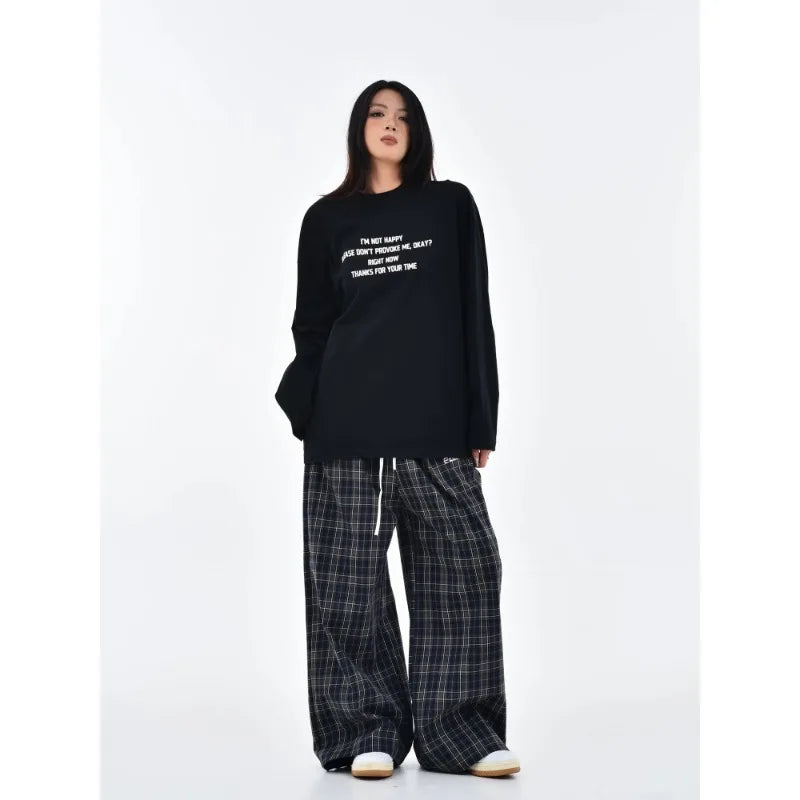 Bxoxo Y2k Vintage Plaid Women's Sweatpants Patchwork Harajuku American Retro Pants Baggy Wide Leg Hip Hop Trousers Autumn
