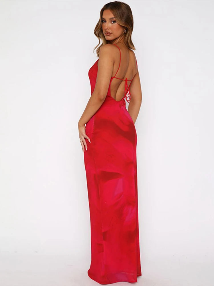 BXOXO Lace-Up Print Backless Dress Women Summer Trend Sexy Spaghetti Strap Sleeveless Slim Midnight Clubwear Party Vestidos