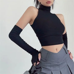 BXOXO New Spicy Girls Y2k Tops Oversleeve Sexy Turtleneck Tank Top for Women's Slim Fit Short tshirt Skinny Streetwear Crop Top