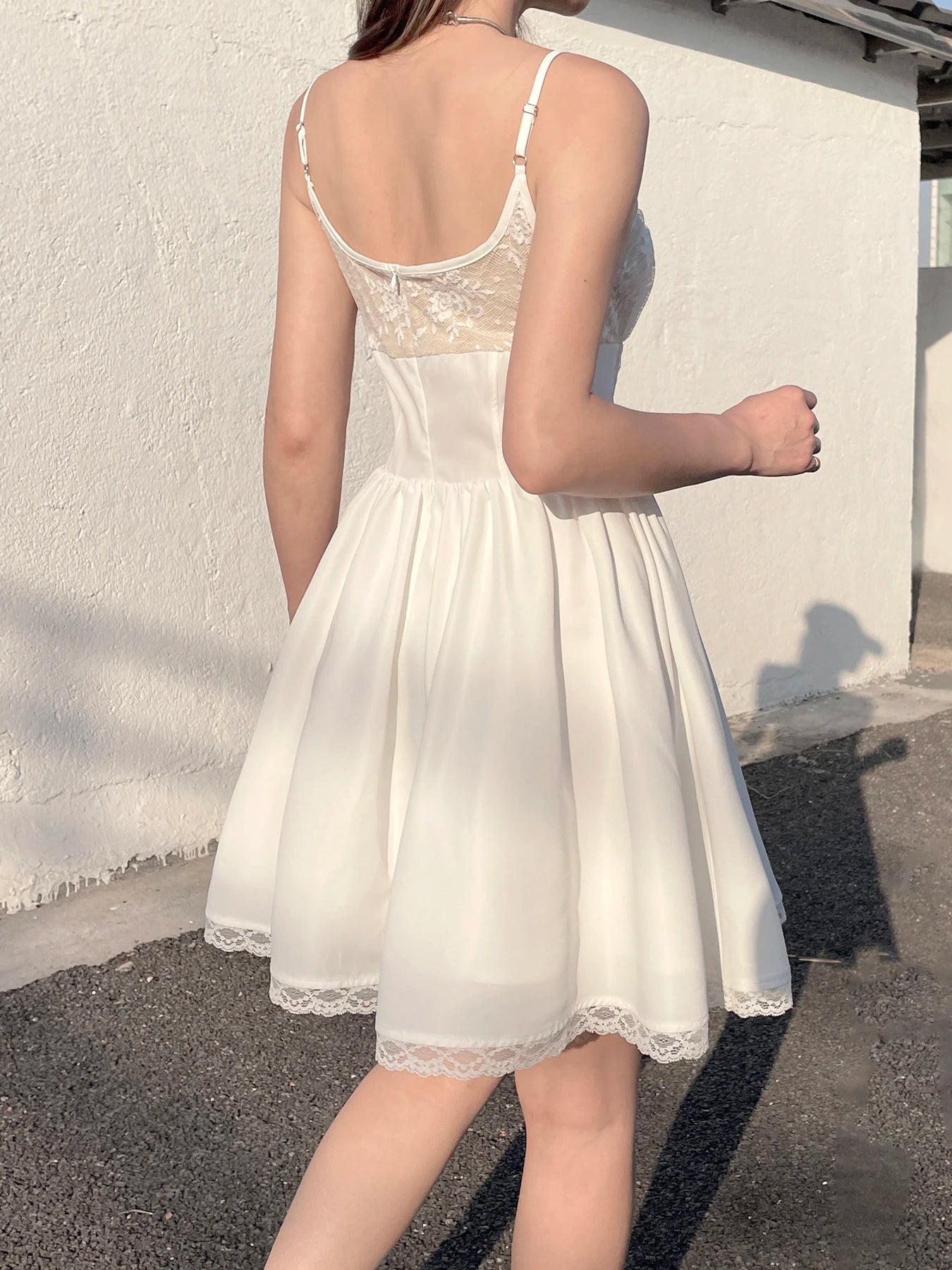 BXOXO Fashion Fairycore Lace Spliced A-Line Camisole Dresses Elegant Sold Sheer New Trendy Women Frocks