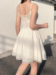 BXOXO Fashion Fairycore Lace Spliced A-Line Camisole Dresses Elegant Sold Sheer New Trendy Women Frocks