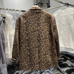 Bxoxo Fashion Leopard Print Blazer Women Autumn Loose Streetwear Double Breasted Casual Coat Korean Elegant Office Lady Suit Outerwear