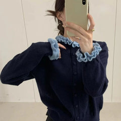 Bxoxo Sweet Korean Style Sweaters Cardigan Elegant Kawaii Gray Knitted Cardigan Preppy Style Autumn Winter Sweater Aesthetics