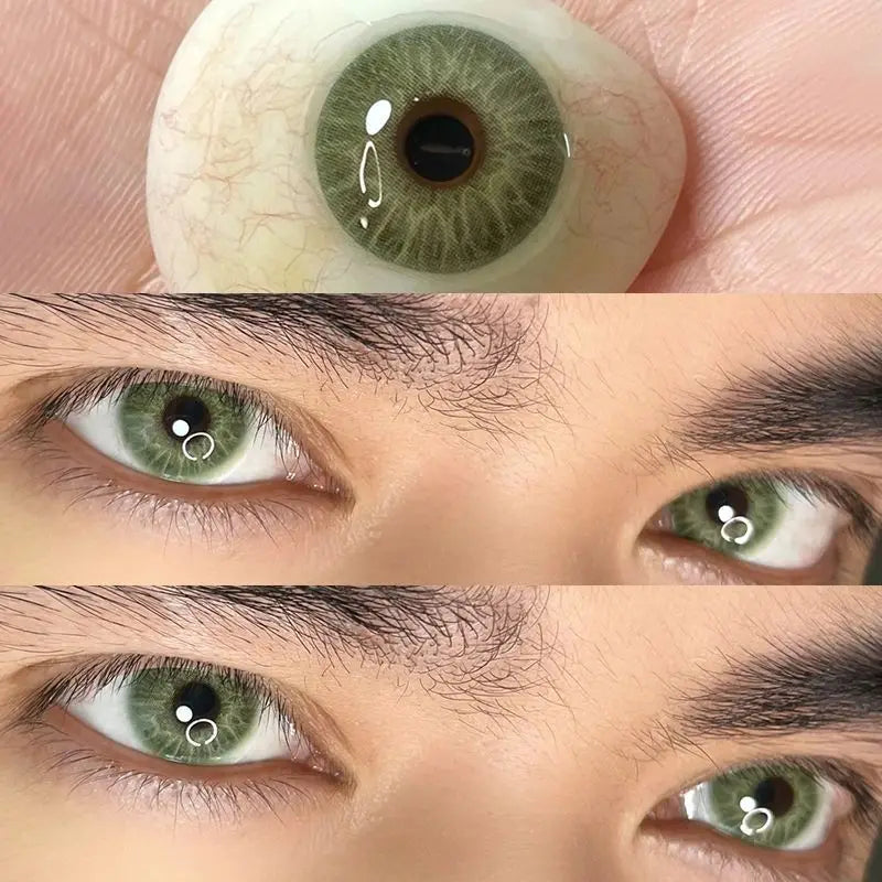 BXOXO 2Pieces Colored Contact Lenses Bueatiful Pupil Color Circle Lens Green Iris Prescription Yearly Natural Coloured Contacts