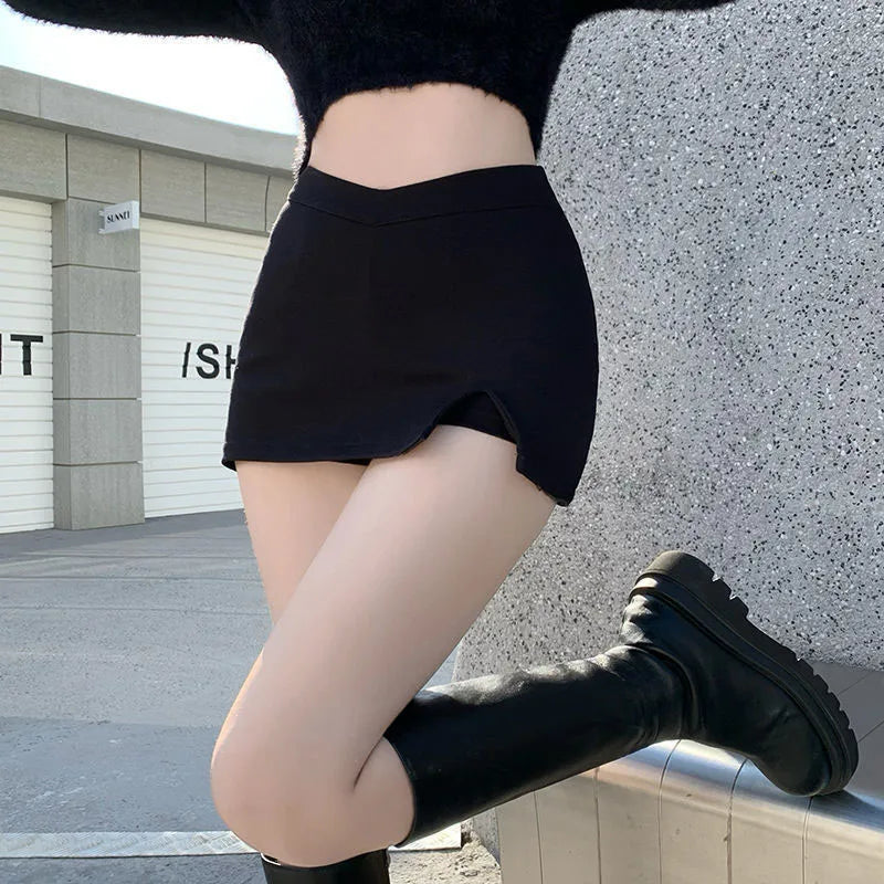 Bxoxo Black Split Mini Skirts Women Summer Sexy Club High Waist Slit Skirt Streetwear Korean Party Fashion Irregular Slim A Line Skirt
