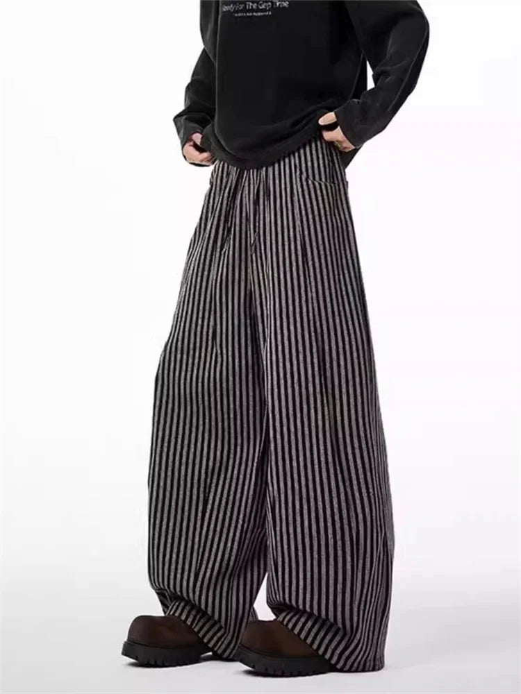 Bxoxo Women's Black Gothic Striped Long Pants Baggy Sweatpants Harajuku Y2k Emo Vintage Oversize Trousers Japanese 2000s Style Clothes