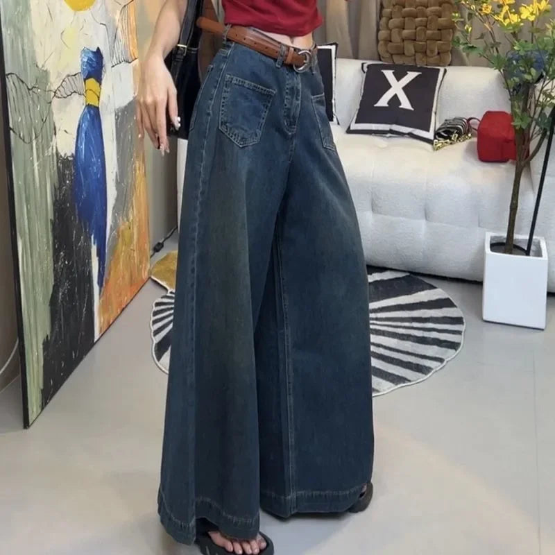 BXOXO New Denim Pants Women Summer Flares Wide Legs Loose Sweeping Floor High Waist Slimming Oversized Jeans 200 Pounds Wearable