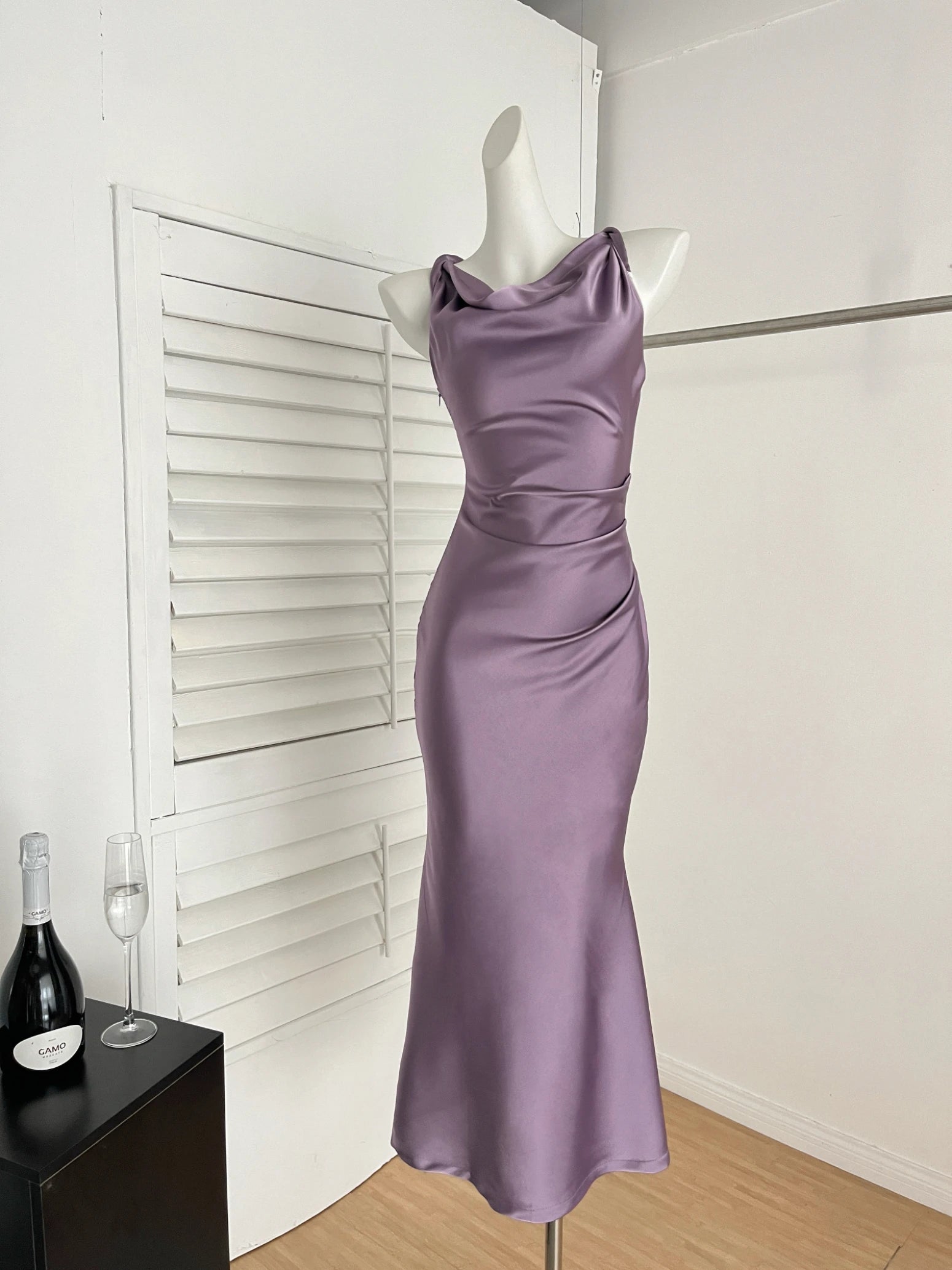 Bxoxo Women's Elegant Summer Party French Dresses Sexy Satin Swing-Collar Slim Bodycon Evening Mermaid Dress Chic Prom Female Clothes