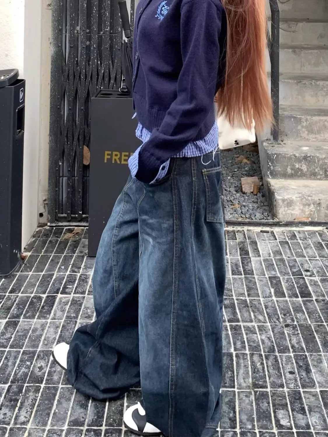 Bxoxo Y2k Letter Embroidery Washed Women Jeans Vintage Harajuku Wide Leg Denim Pants Baggy Gyaru Scimitar Trousers Streetwear