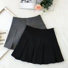 BXOXO Fashion A Line Women Pleated Skirt High Waist Zipper Grey Student Mini Skirt JK Summer New Black Ladies Suit Skirt