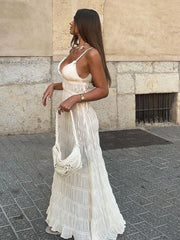 BXOXO Sexy Deep V-neck Zipper Women Maxi Dress Spaghetti Strap High Waist Dress Female Spring Loose Elegant Party Beachwear