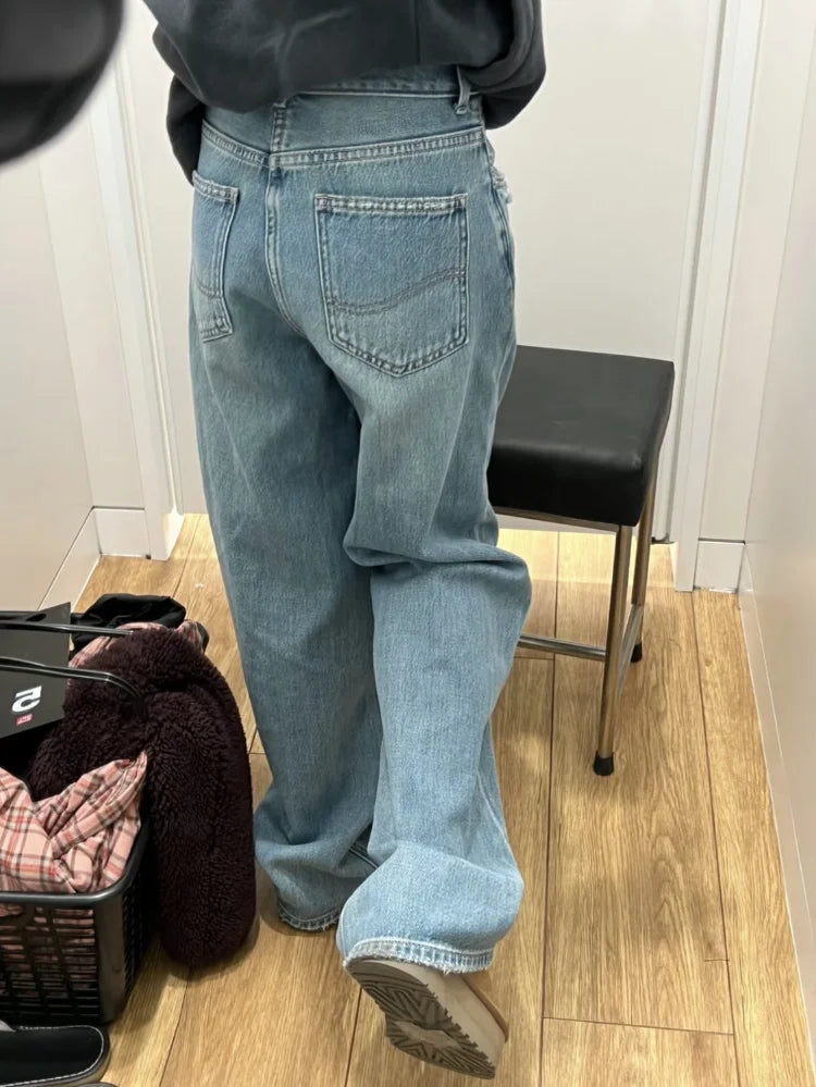 Bxoxo Streetwear Female Trousers Wide Leg Jeans for Women Blue High Waisted Jeans Women's Denim Pants Y2k Women's Clothing