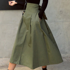 Bxoxo Skirts Womens Korean Fashion Solid Color Big Swing Ladies Skirt Long Skirt Autumn Wild High Waist Bow Slim Skirts