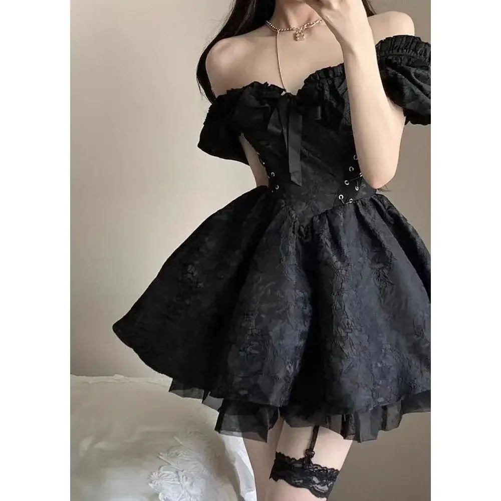 BXOXO Gothic Black Mini Dress Women Vintage Sexy Spaghetti Strap High Waist es 90s Egirl Punk Grunge Slim Party Club