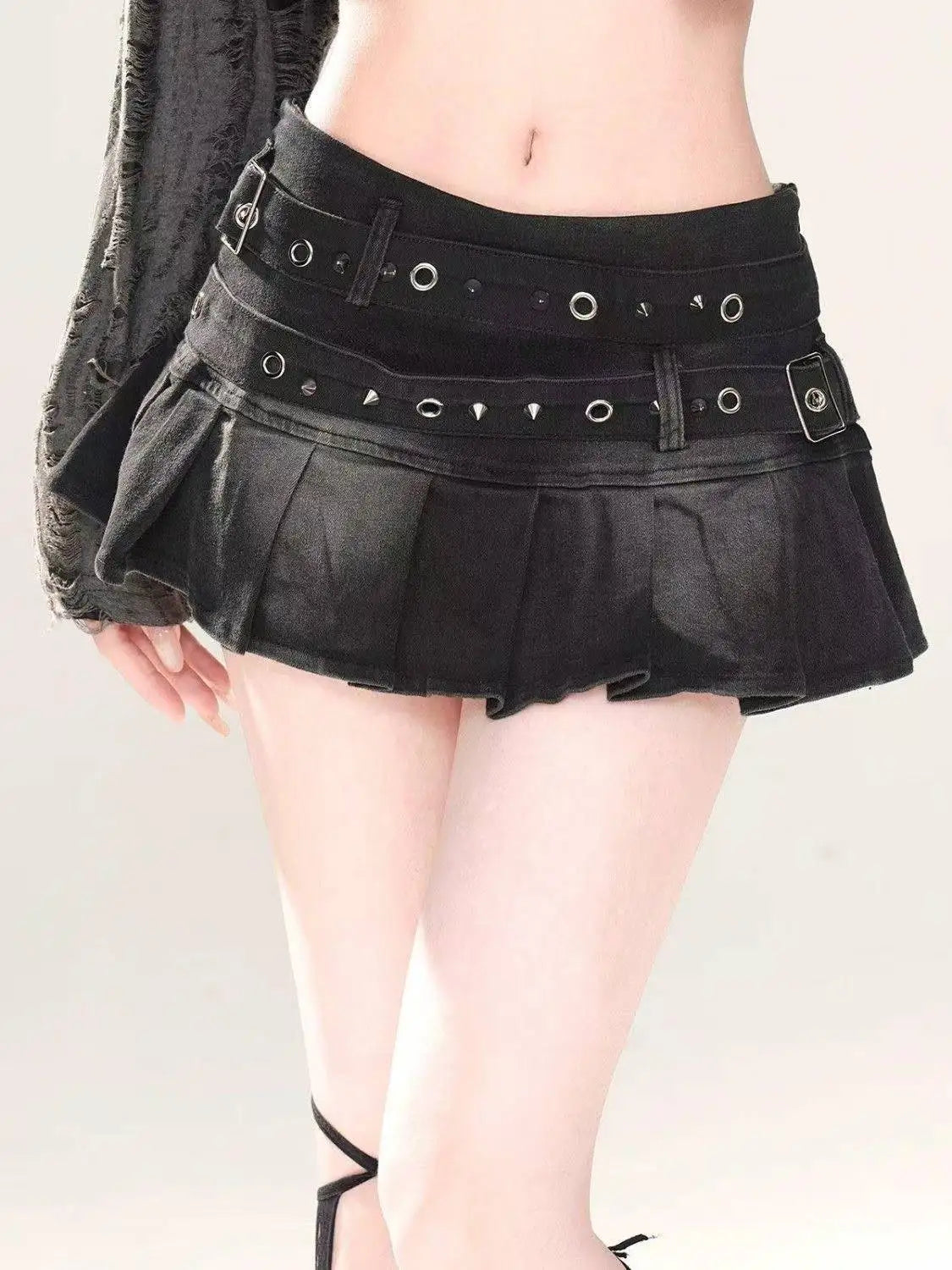 Bxoxo Black Gothic Mini Skirt Woman Y2K Korean Fashion High Street Aesthetic Elegant Retro A-line Mini Denim Skirt Outfits 2025