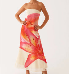 BXOXO Women Floral Strapless Dress Sexy Backless Maxi Long Dress Y2K Sleeveless Bodycon Tube Dress Summer Party Beachwear