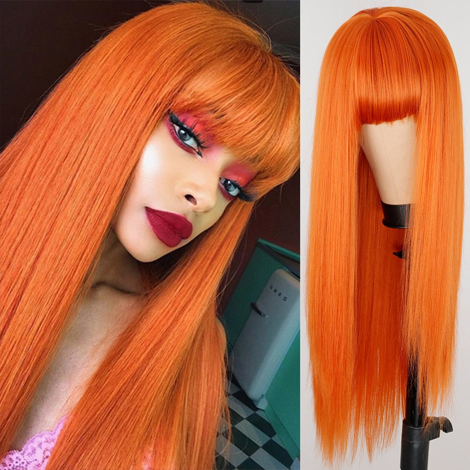 BXOXO Synthetic Blonde Wig with Bangs Short Wigs for Women Golden Wig Straight Bob Wig Natural Heat Resistant Wigs 11 Inches for Party