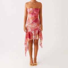 BXOXO Women Y2K Floral Mini Tube Dress Strapless Backless Bodycon Short Dress Boho Sleeveless Bandeau Sundress Beachwear