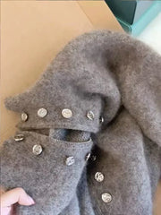 Bxoxo Gray Stand Collar Sweater for Women Korean Chic Double Breasted Zipper Knitted Cardigan Autumn Thick Warm All Match Soft Jumper