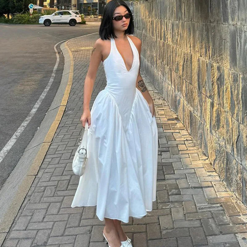 BXOXO Ladies Summer Evening Party New Fashion Dress Women Sleeveless Backless V-Neck Sexy Maxi Dresses Night Clubwear Female Outfits
