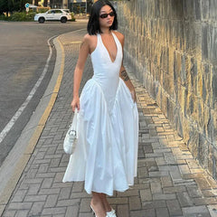 BXOXO Ladies Summer Evening Party New Fashion Dress Women Sleeveless Backless V-Neck Sexy Maxi Dresses Night Clubwear Female Outfits