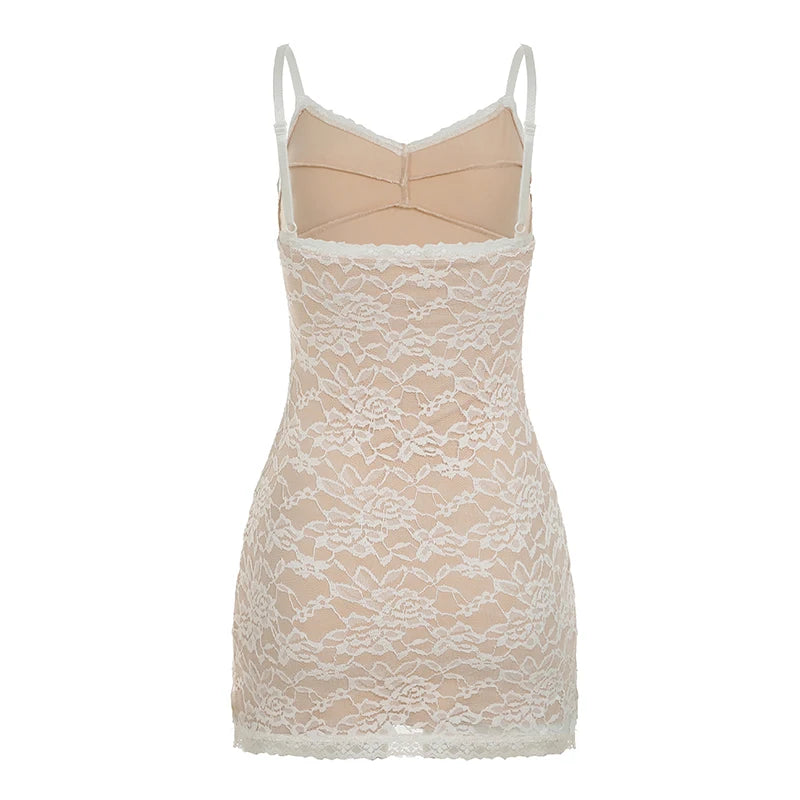 BXOXO Fashion Lace Sheer Sexy Camisole Dresses Sleeveless Skinny Simple Hotsweet Elegant Mini Dresses