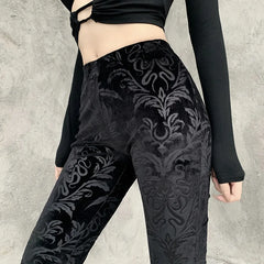 BXOXO Gothic Autumn Black Flare Pants Women Velvet Vintage Harajuku Bodycon High Waist Trousers Streetwear Casual Fashion Punk Pants