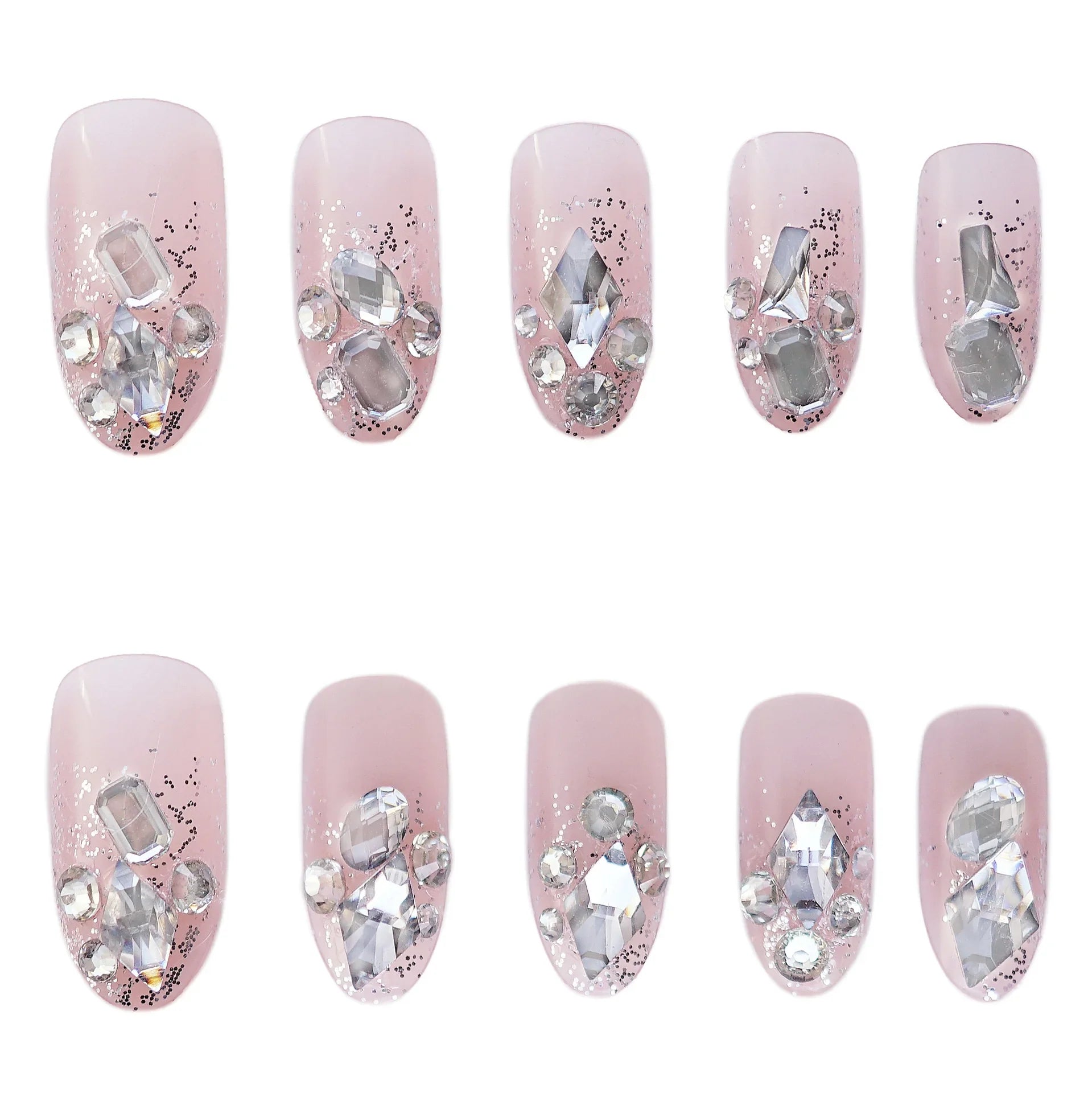 BXOXO 24pcs Nail Art Fake Nails Pink and Silver Glitter Glitter Wearing Reusable False Nails Long Ballerina Press on Nail Art Set Tips