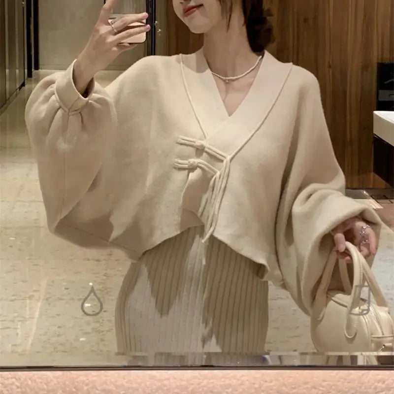 Bxoxo  Winter Elegant 2 Piece Sweater Dresses Set Women Loose Warm Knitted Bodycon Suit Female Casual Korean Fashion Chic Streetwear