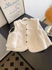 Bxoxo Faux Lamb Fur Vest Women Fashion Patchwork Loose Casual Camis Autumn Korean Single Breasted Sleeveless Plush Cardigan Ladies