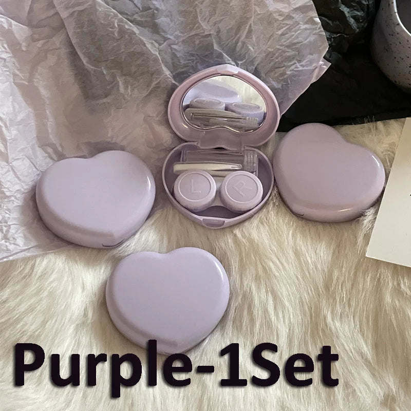 BXOXO Heart Black Purple Contact Lenses Box for Color Eyes Tool Kit Contact Lens Storage Care Holder Container with Mirror Tweezer